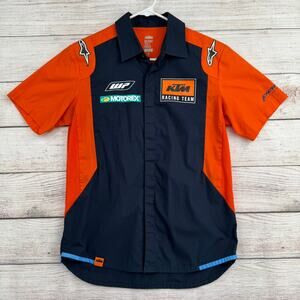 KTM Racing Team Mechanics Shirt Mens Small Blue Orange Alpinestars Button Down